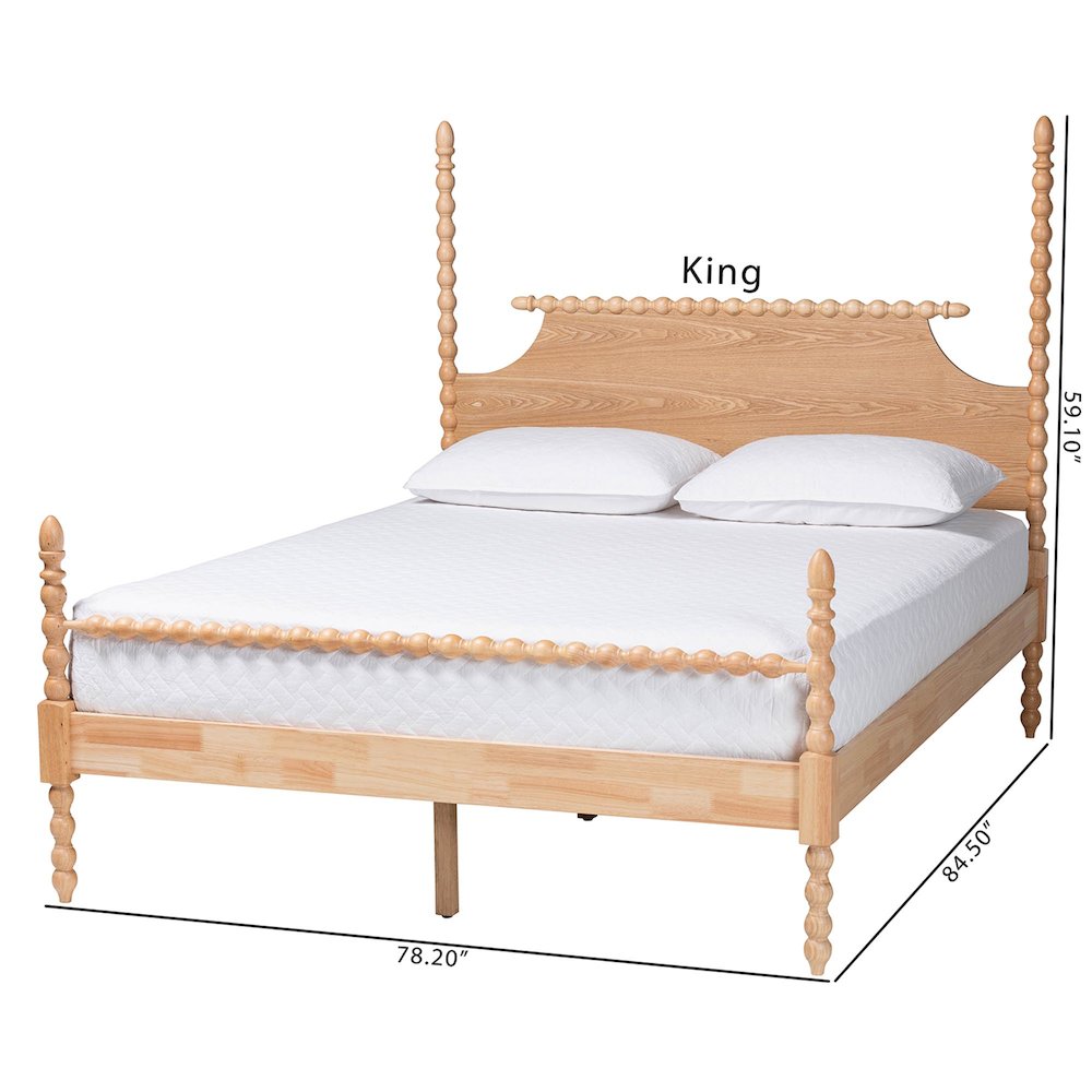 Four-Poster Platform Bed - Wooden Bed Frame, Natural Brown, Queen