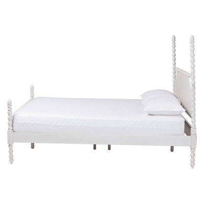 Four-Poster Platform Bed - Wooden Bed Frame, White, Queen
