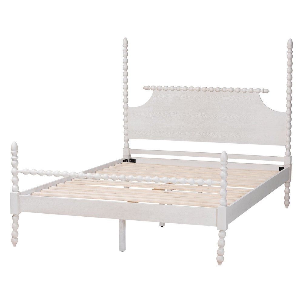 Four-Poster Platform Bed - Wooden Bed Frame, White, Queen