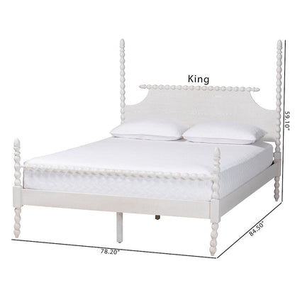 Four-Poster Platform Bed - Wooden Bed Frame, White, Queen