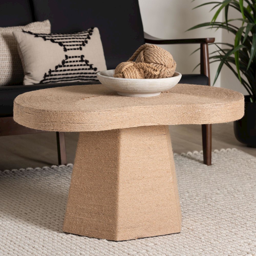 Natural Jute Coffee Table - Textured Handwoven Cocktail Table