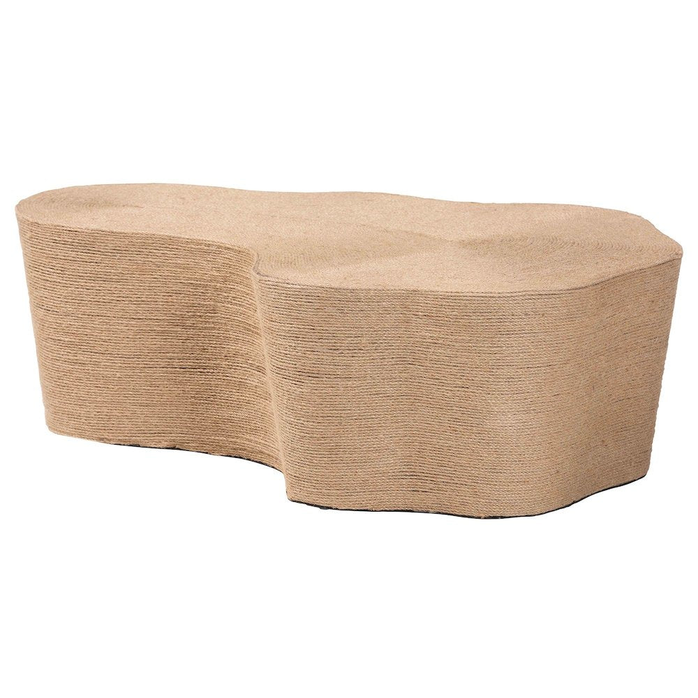 Natural Jute Coffee Table - Textured Handwoven Irregular Shape Cocktail Table