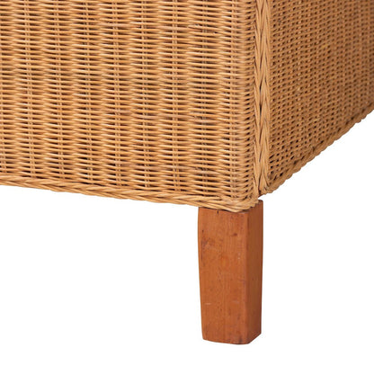 Natural Rattan Bed - Coastal Boho Bed Frame with Scalloped Headboard, Queen