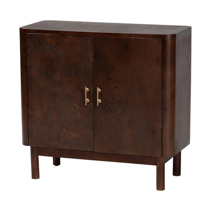 Latika Real Burl Wood Storage Cabinet in Dark Walnut Brown