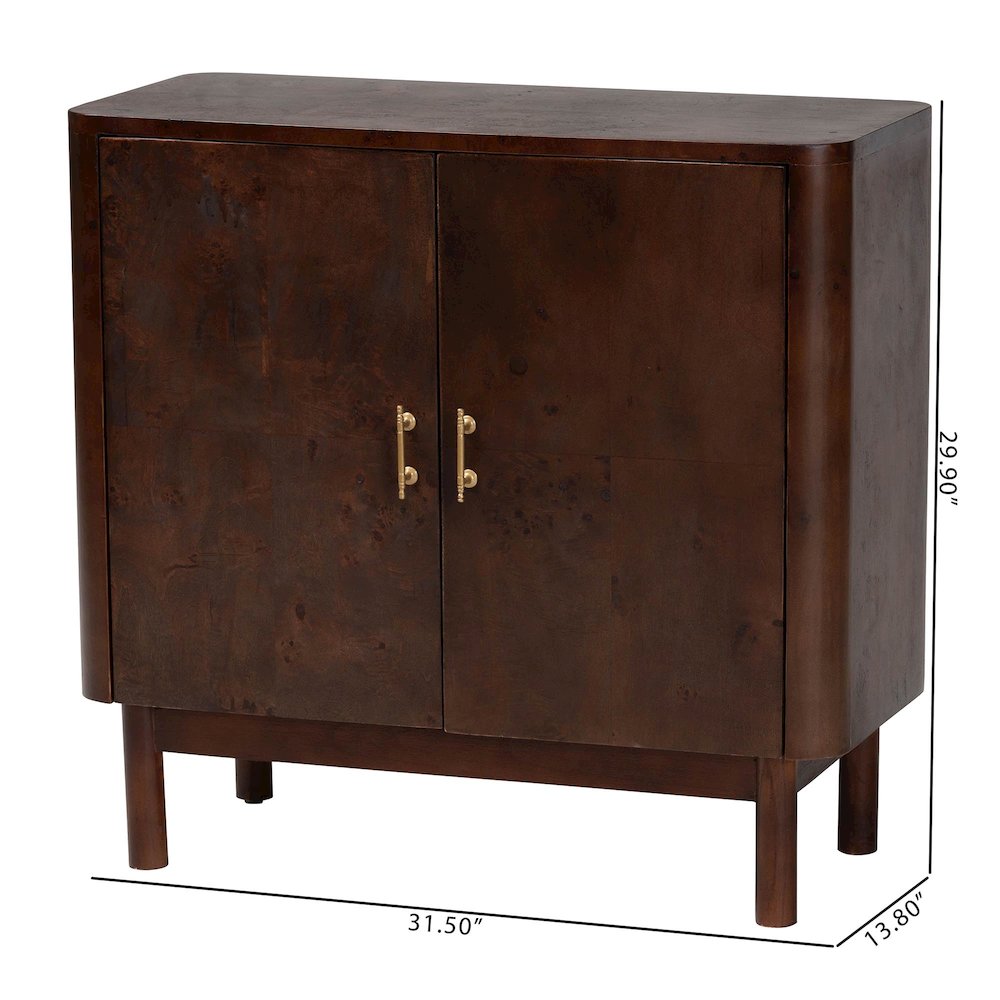 Latika Real Burl Wood Storage Cabinet in Dark Walnut Brown