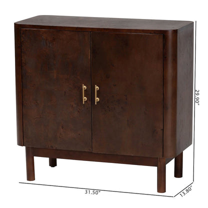 Latika Real Burl Wood Storage Cabinet in Dark Walnut Brown