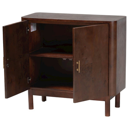 Latika Real Burl Wood Storage Cabinet in Dark Walnut Brown