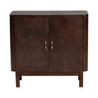 Latika Real Burl Wood Storage Cabinet in Dark Walnut Brown