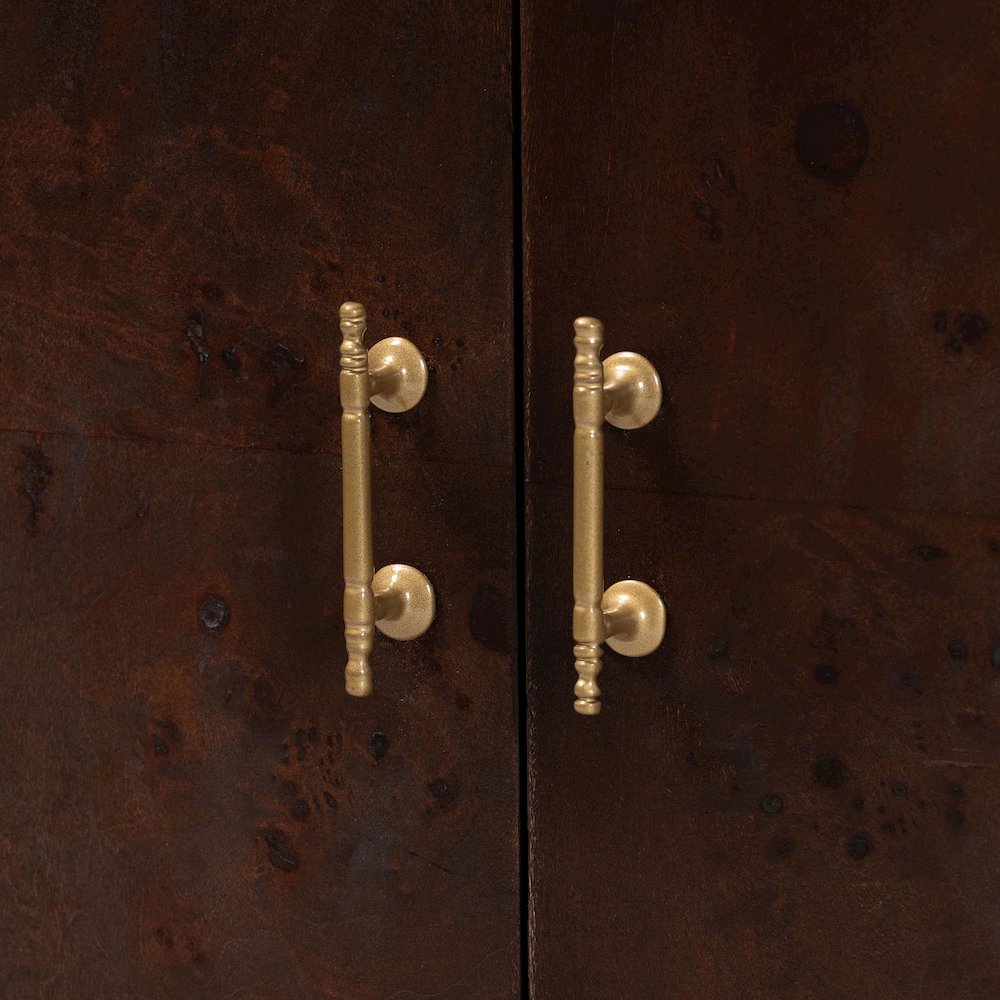 Latika Real Burl Wood Storage Cabinet in Dark Walnut Brown