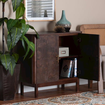 Latika Real Burl Wood Storage Cabinet in Dark Walnut Brown