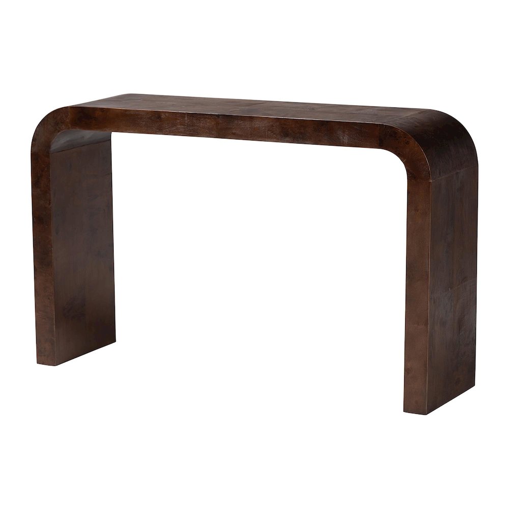 Revelle Real Burl Wood Console Table in Dark Walnut Brown