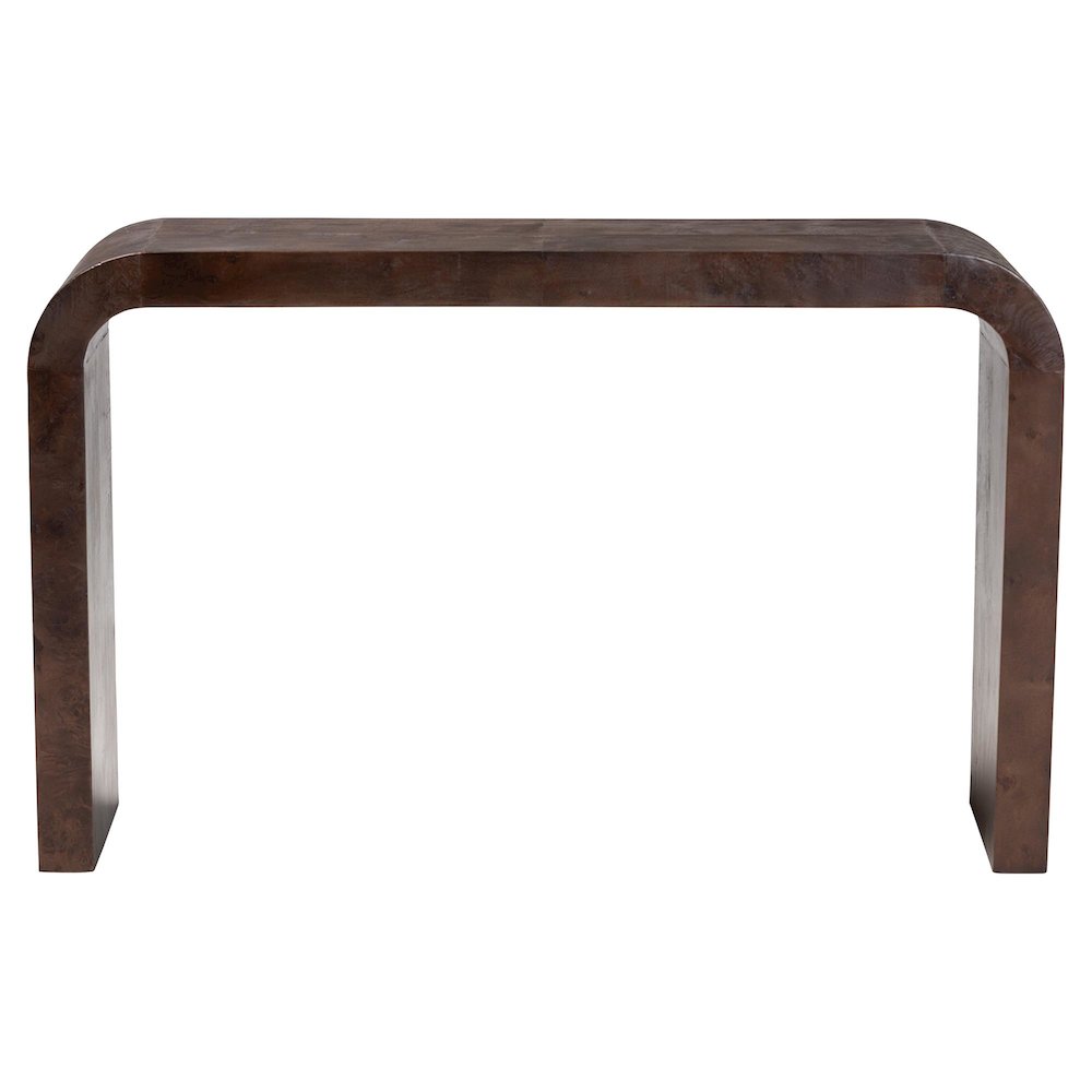 Revelle Real Burl Wood Console Table in Dark Walnut Brown
