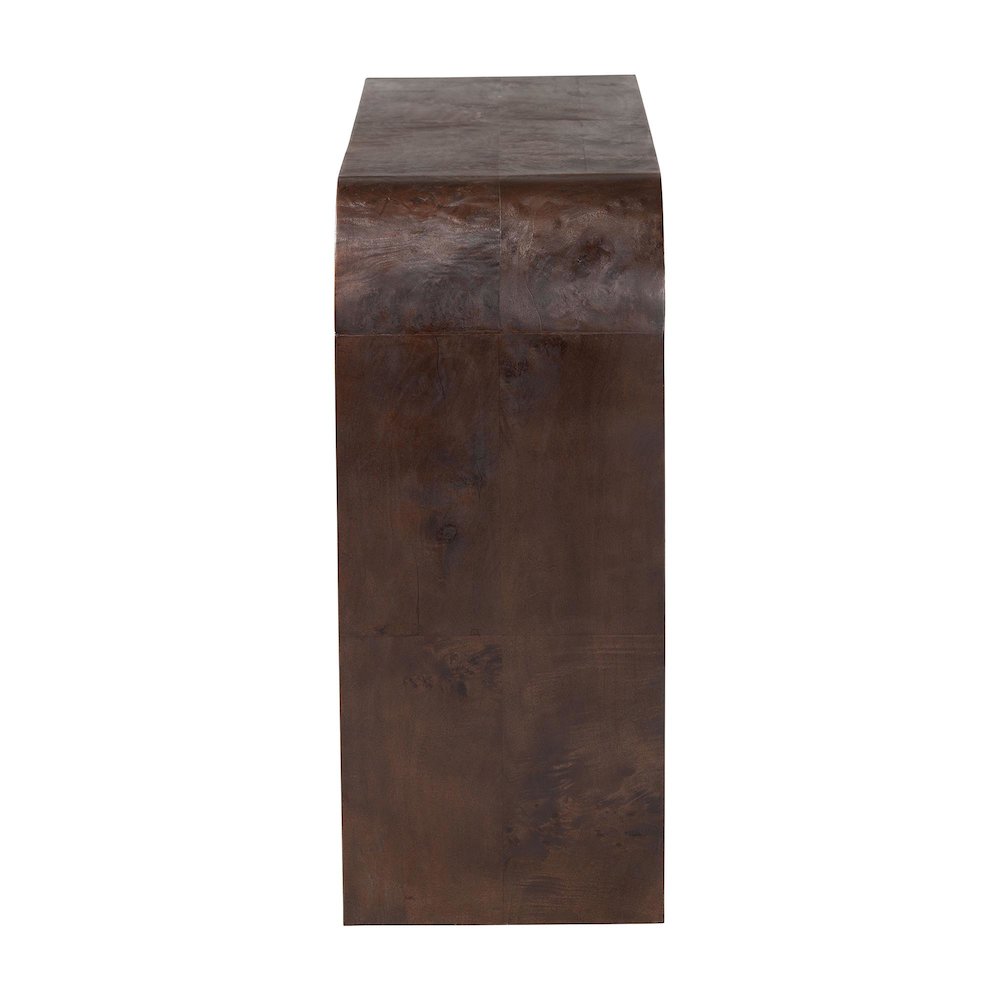 Revelle Real Burl Wood Console Table in Dark Walnut Brown