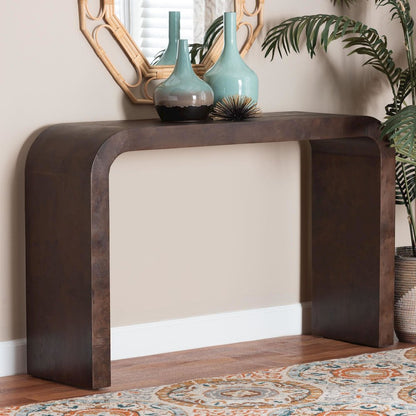 Revelle Real Burl Wood Console Table in Dark Walnut Brown