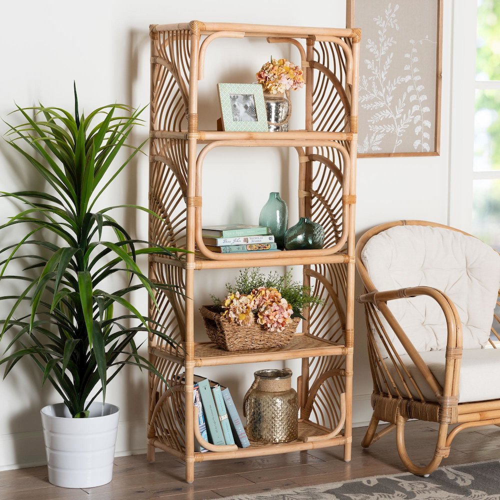 Baara Natural Rattan 4-Tier Display Shelf - Handcrafted Bookcase