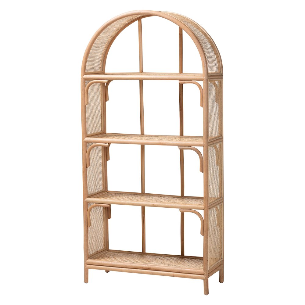 Natania Natural Rattan 4-Tier Display Shelf - Handwoven Arched Bookcase