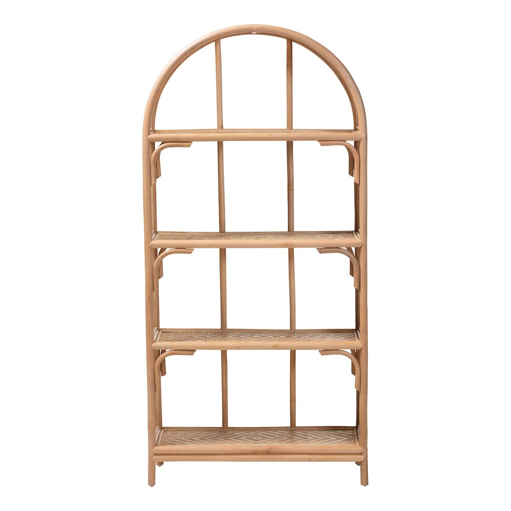 Natania Natural Rattan 4-Tier Display Shelf - Handwoven Arched Bookcase