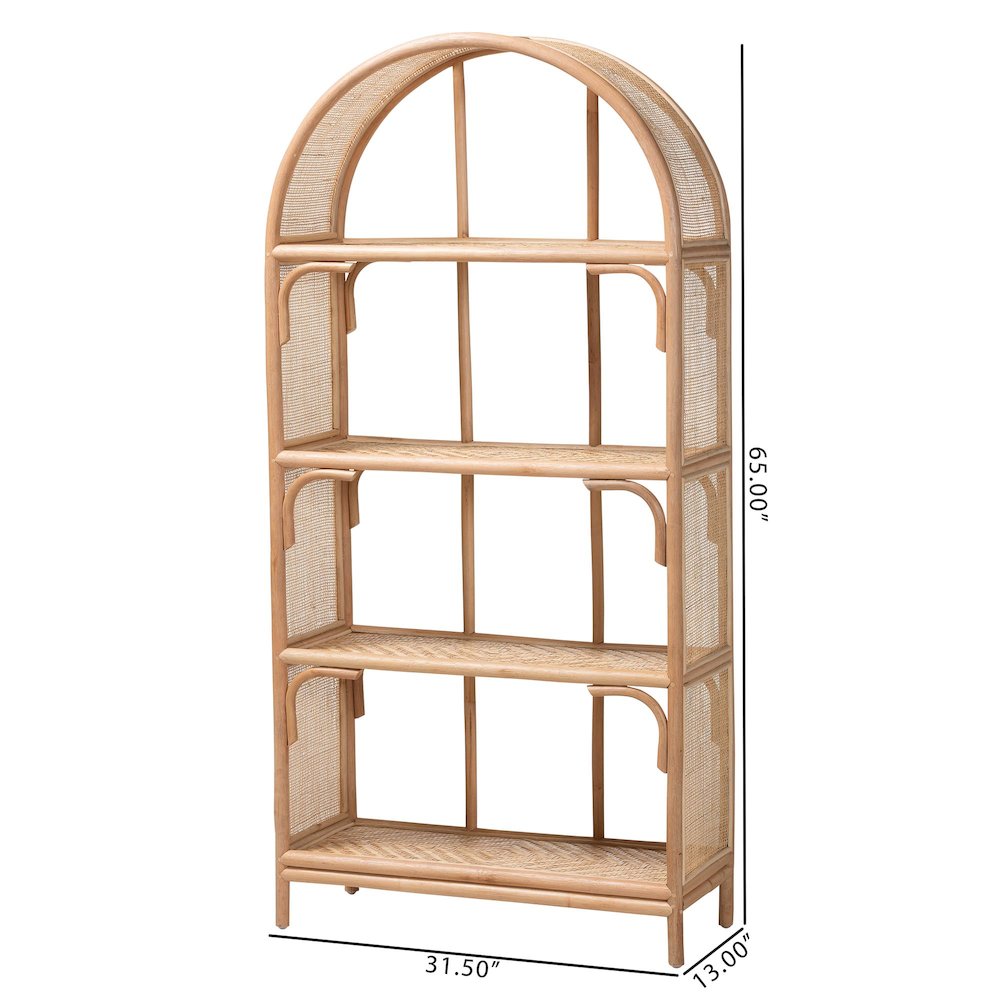 Natania Natural Rattan 4-Tier Display Shelf - Handwoven Arched Bookcase