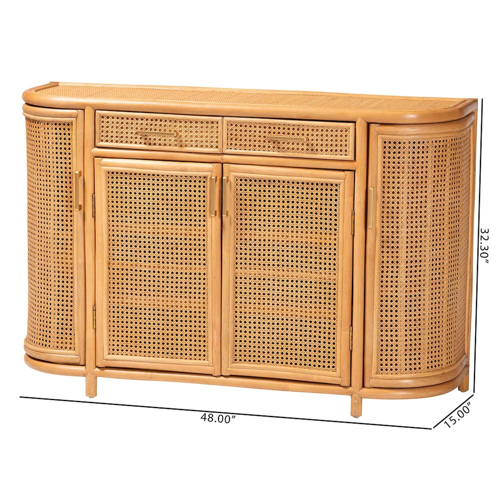 Natural Rattan Sideboard - Handwoven Wicker Buffet Credenza