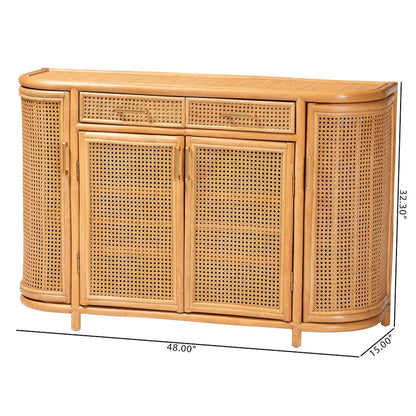 Natural Rattan Sideboard - Handwoven Wicker Buffet Credenza