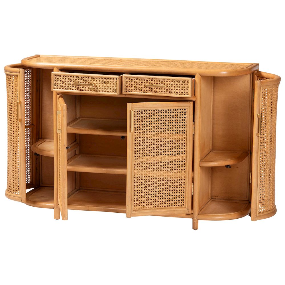 Natural Rattan Sideboard - Handwoven Wicker Buffet Credenza