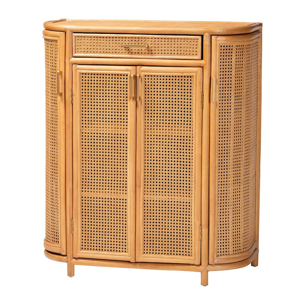 Natural Rattan Storage Cabinet - Handwoven Wicker Accent Cabinet
