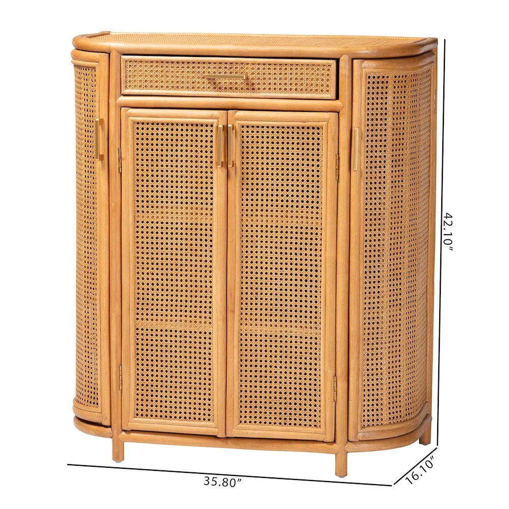 Natural Rattan Storage Cabinet - Handwoven Wicker Accent Cabinet