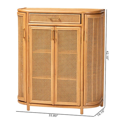 Natural Rattan Storage Cabinet - Handwoven Wicker Accent Cabinet