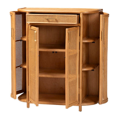 Natural Rattan Storage Cabinet - Handwoven Wicker Accent Cabinet