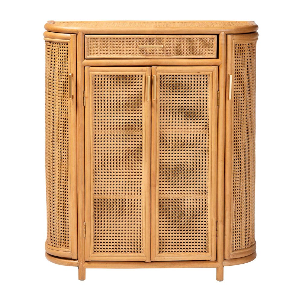 Natural Rattan Storage Cabinet - Handwoven Wicker Accent Cabinet
