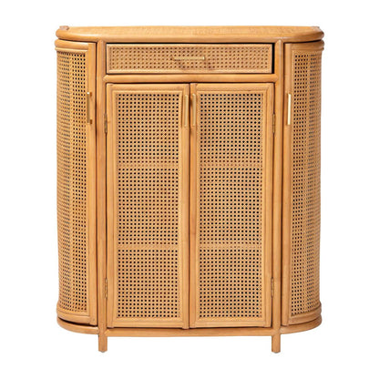 Natural Rattan Storage Cabinet - Handwoven Wicker Accent Cabinet