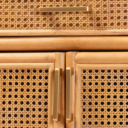 Natural Rattan Storage Cabinet - Handwoven Wicker Accent Cabinet