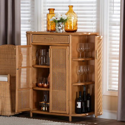Natural Rattan Storage Cabinet - Handwoven Wicker Accent Cabinet