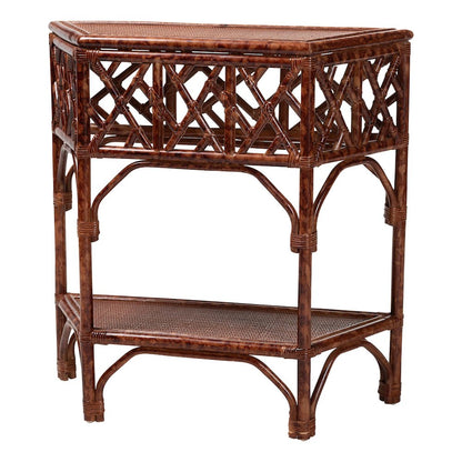 Gaspar Marbled Tortoise Natural Rattan Console Table - Handcrafted Accent Table