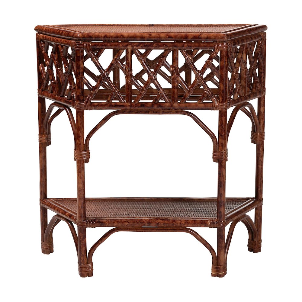 Gaspar Marbled Tortoise Natural Rattan Console Table - Handcrafted Accent Table