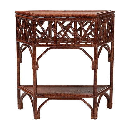 Gaspar Marbled Tortoise Natural Rattan Console Table - Handcrafted Accent Table