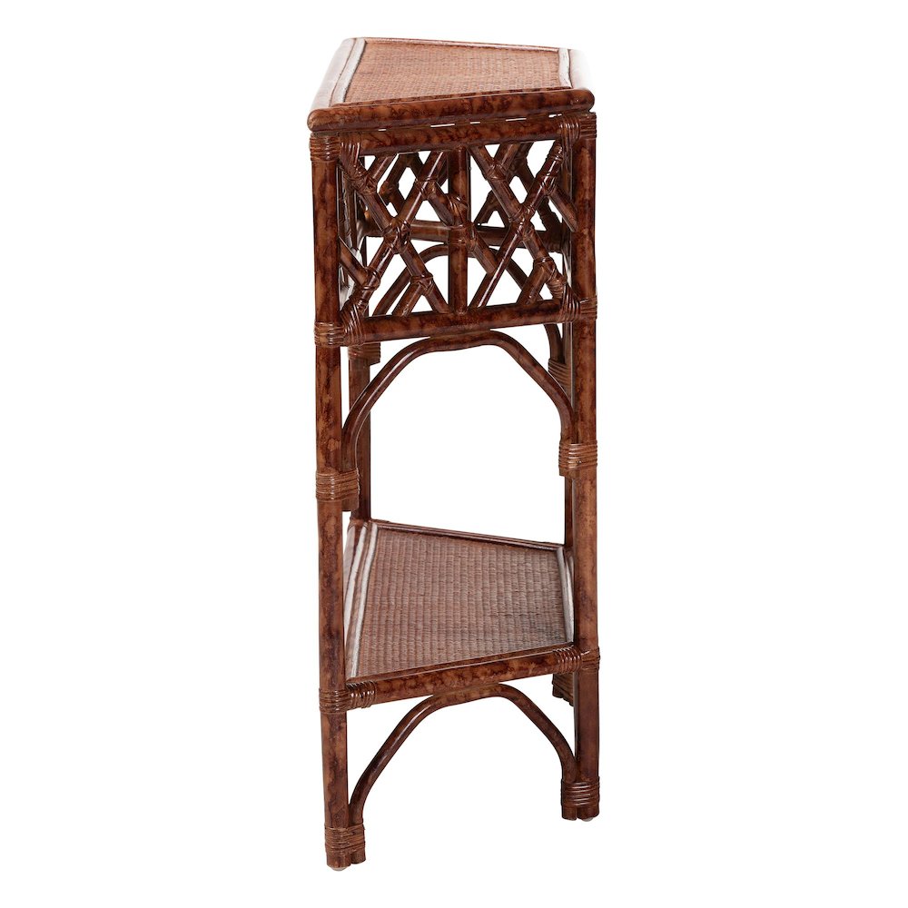 Gaspar Marbled Tortoise Natural Rattan Console Table - Handcrafted Accent Table