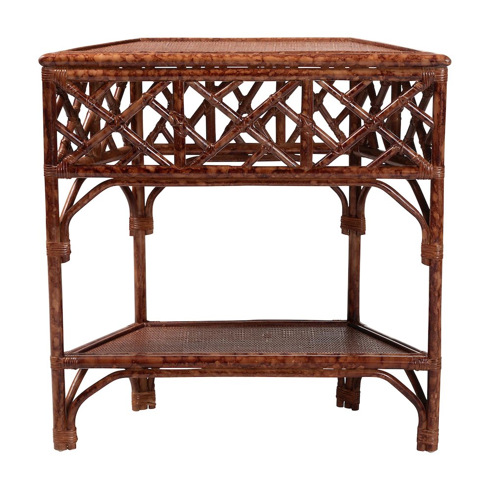 Gaspar Marbled Tortoise Natural Rattan Console Table - Handcrafted Accent Table