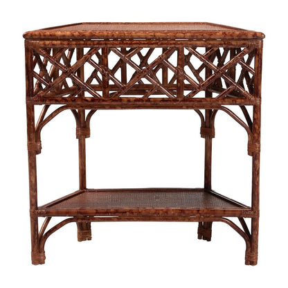 Gaspar Marbled Tortoise Natural Rattan Console Table - Handcrafted Accent Table