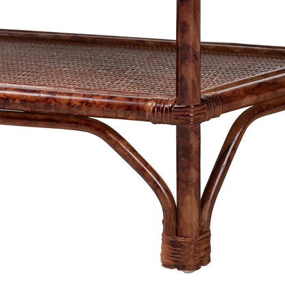 Gaspar Marbled Tortoise Natural Rattan Console Table - Handcrafted Accent Table