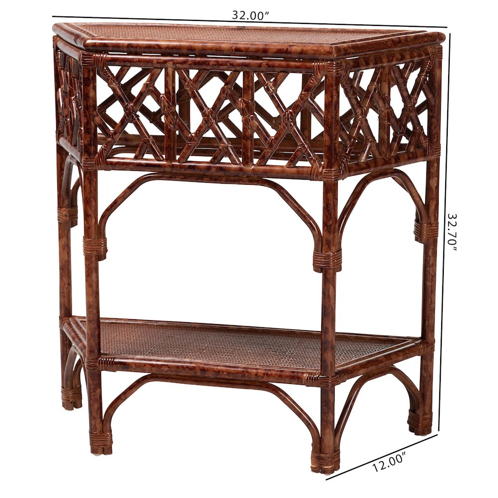 Gaspar Marbled Tortoise Natural Rattan Console Table - Handcrafted Accent Table