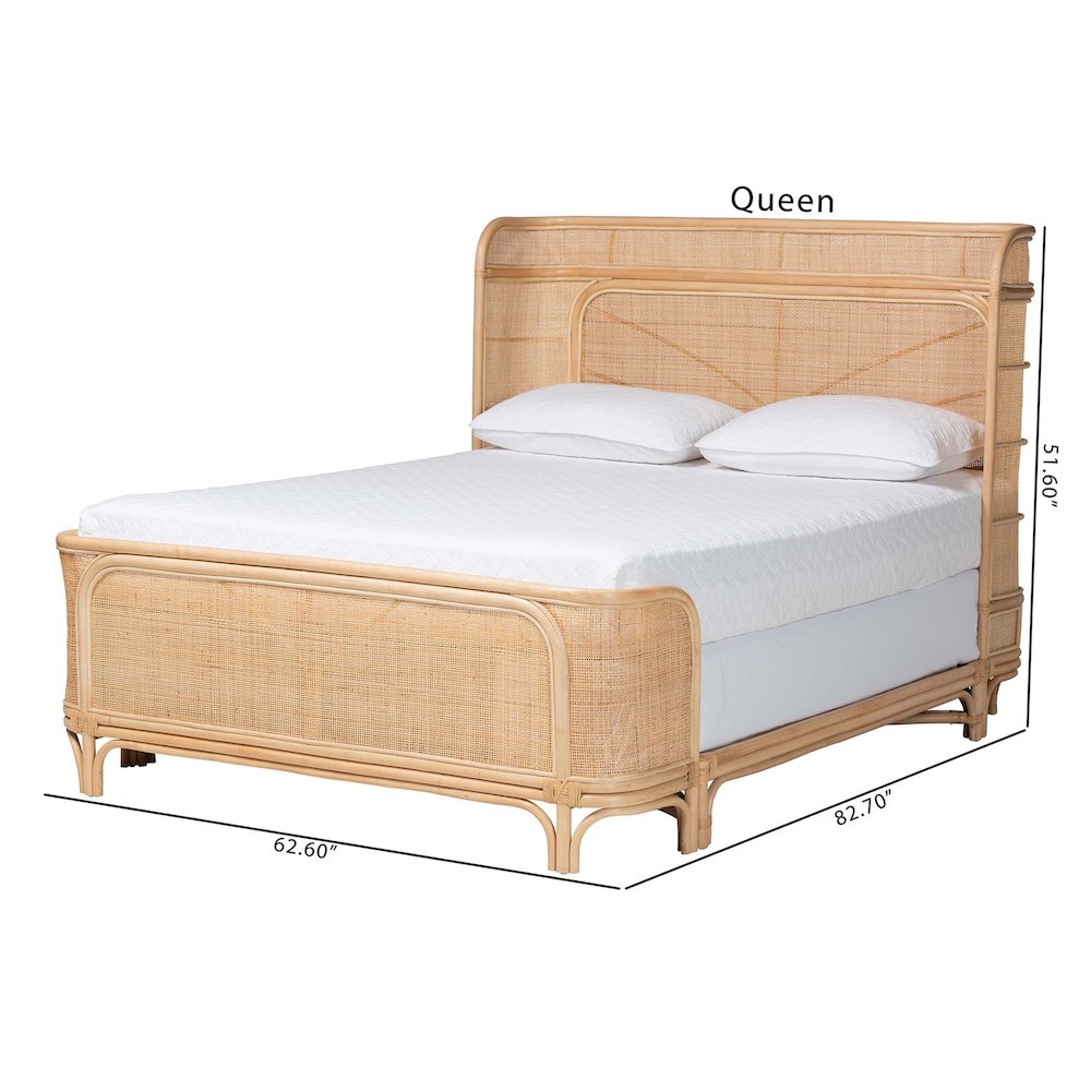 Rattan Bed Frame - Handwoven Wicker Headboard and Footboard, Queen