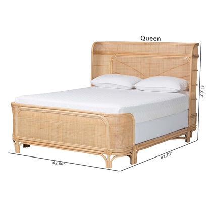 Rattan Bed Frame - Handwoven Wicker Headboard and Footboard, Queen
