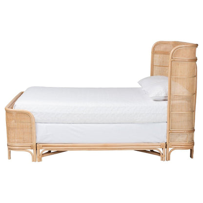 Rattan Bed Frame - Handwoven Wicker Headboard and Footboard, Queen