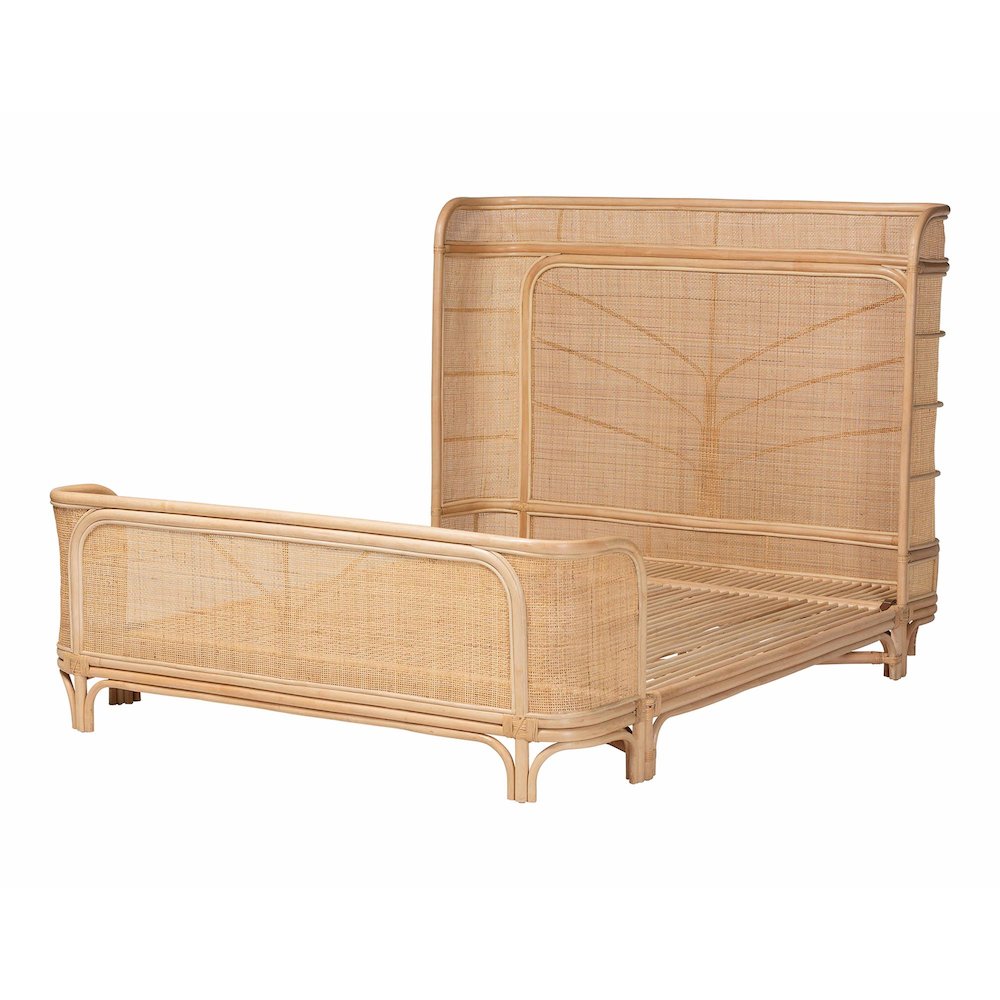 Rattan Bed Frame - Handwoven Wicker Headboard and Footboard, Queen