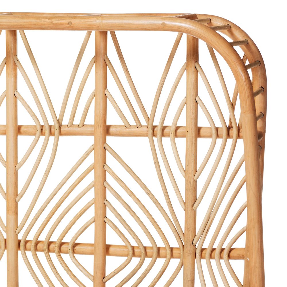 Rattan Bed Frame with Openwork Geometry Headboard and Footboard, Queen