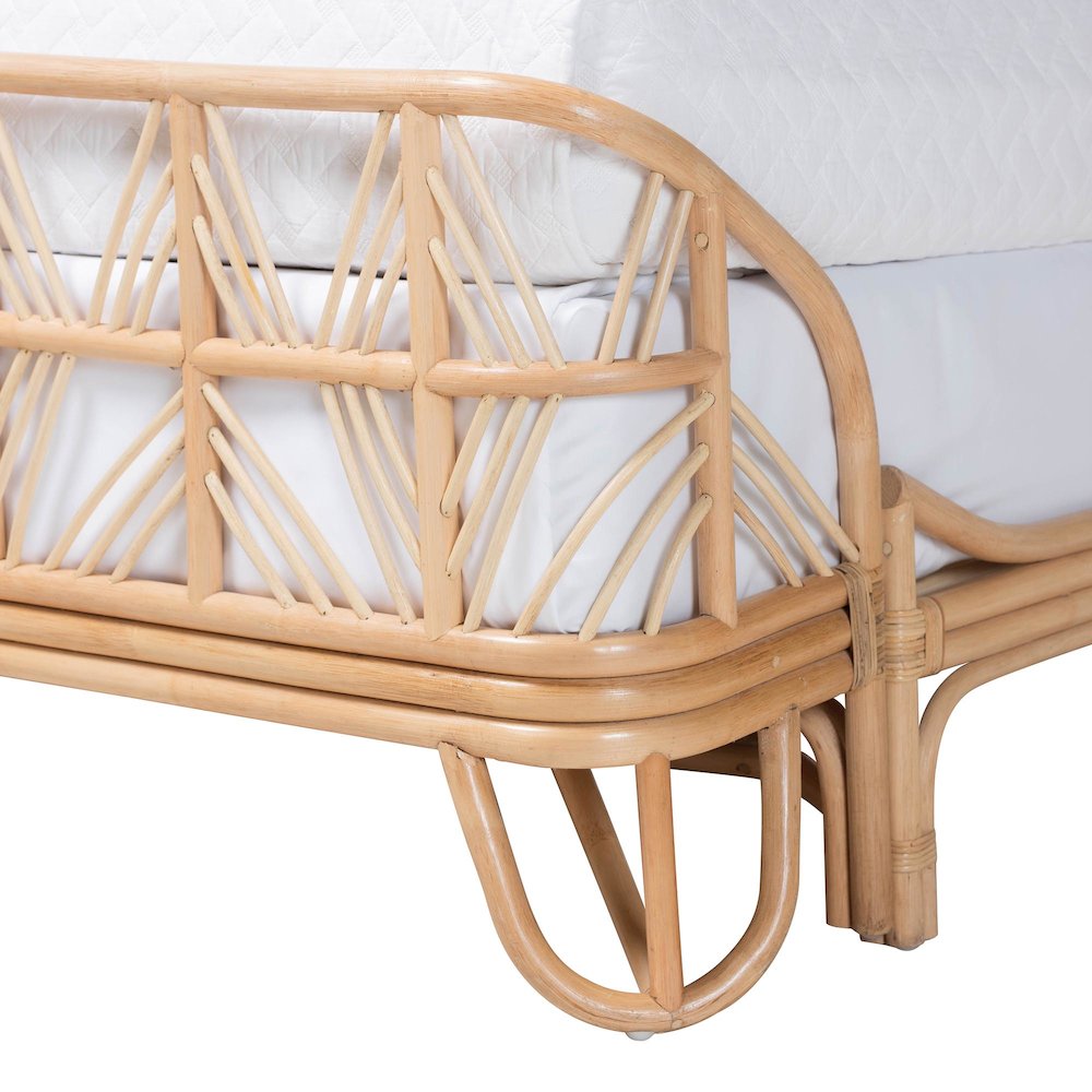 Rattan Bed Frame with Openwork Geometry Headboard and Footboard, Queen