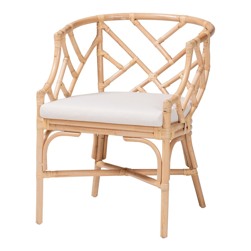 Natural Rattan Dining Chair - Handwoven Barrel Accent Chair