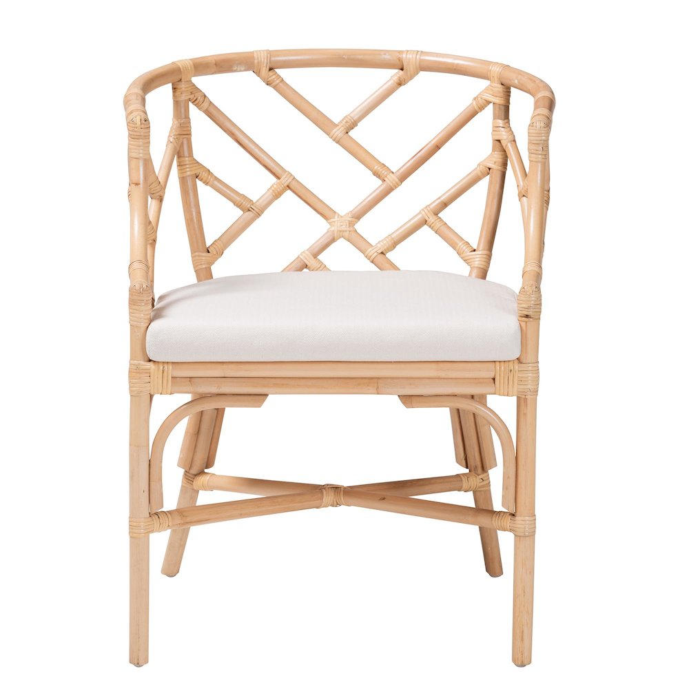 Natural Rattan Dining Chair - Handwoven Barrel Accent Chair