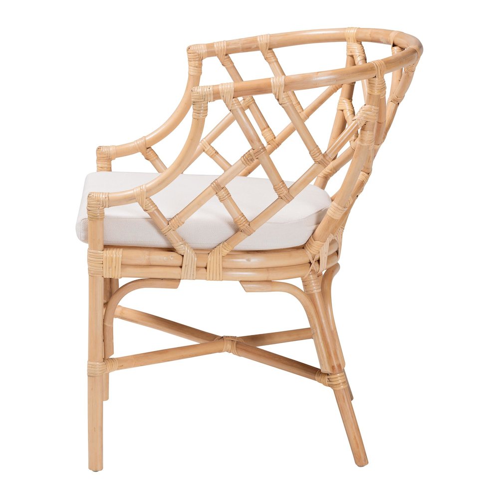 Natural Rattan Dining Chair - Handwoven Barrel Accent Chair